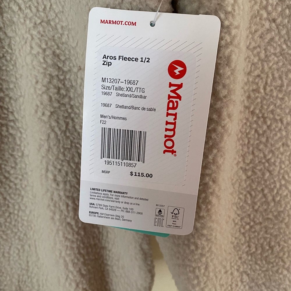 Marmot Mens Aros fleece 1/2 zip fleece shirt XXL nwt - Picture 6 of 8